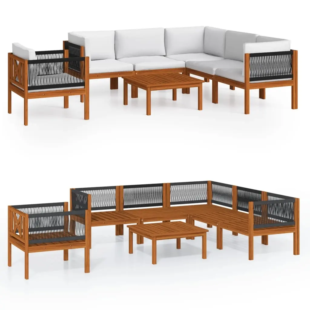 7 Piece Garden Lounge Set with Cushions Cream Wood Acacia&Rope 3057889 - Furniture