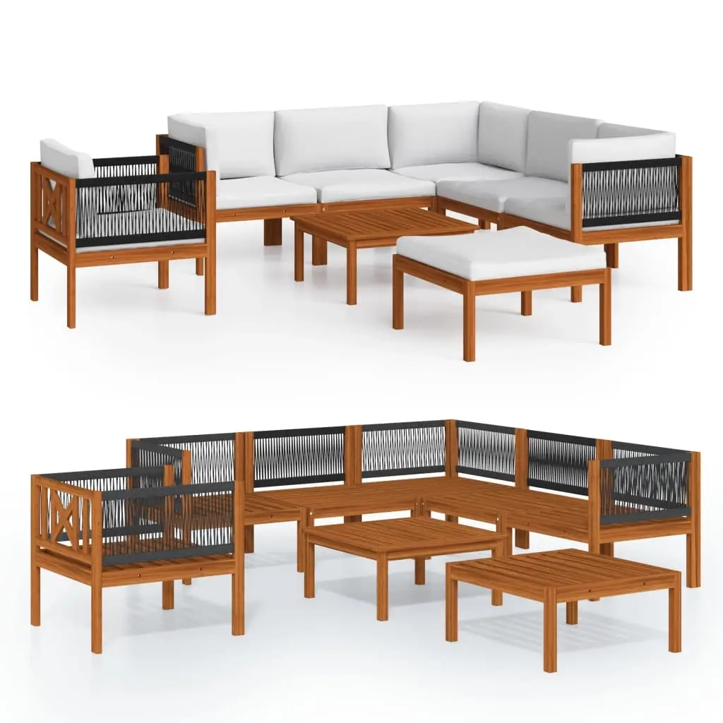 8 Piece Garden Lounge Set with Cushions Cream Wood Acacia&Rope 3057890 - Furniture