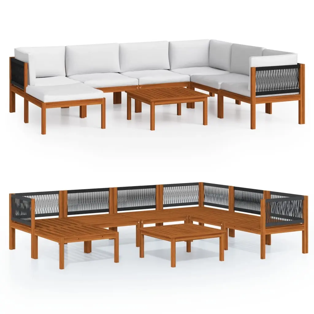 8 Piece Garden Lounge Set with Cushions Cream Wood Acacia&Rope 3057891 - Furniture