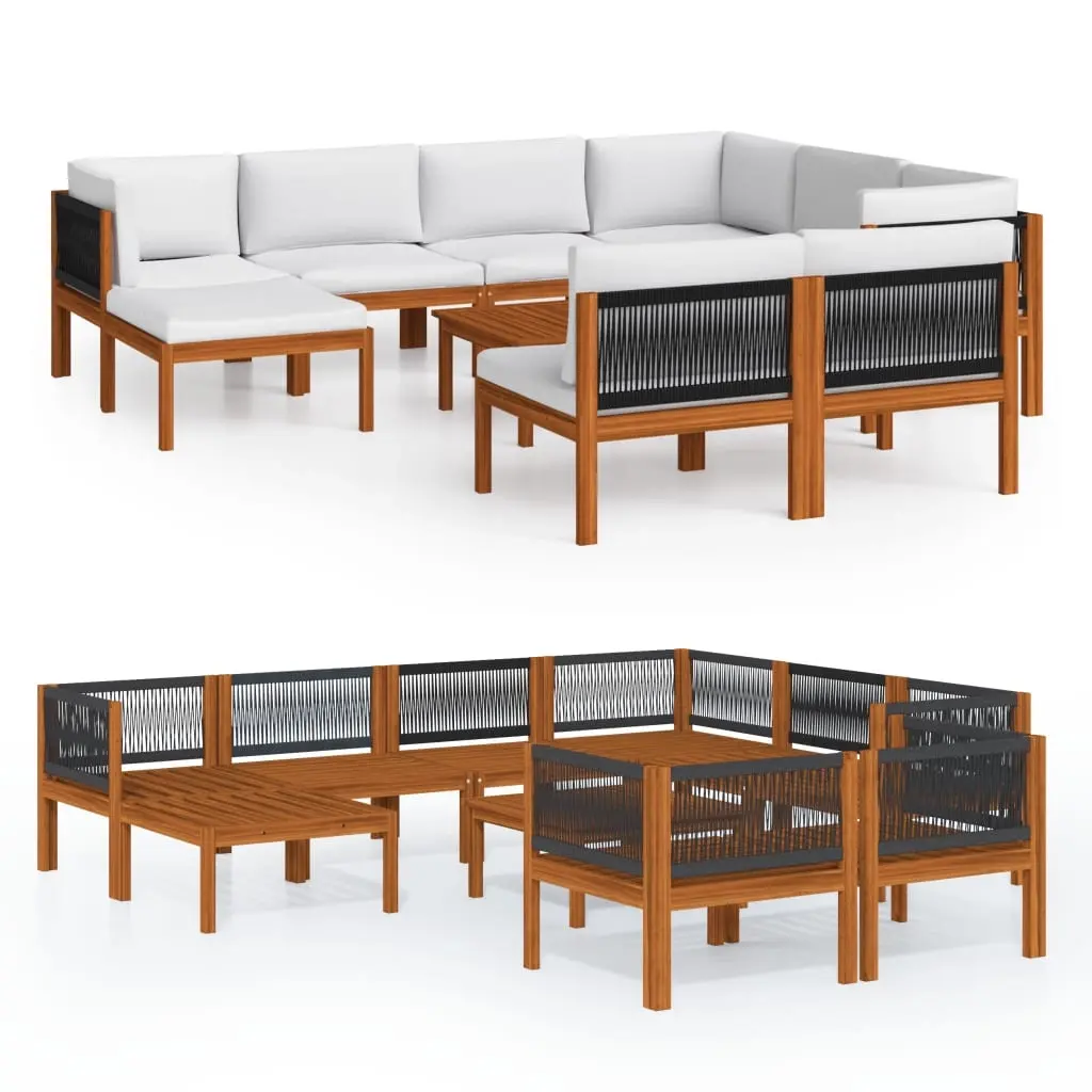 10 Piece Garden Lounge Set with Cushions Cream Wood Acacia&Rope 3057892 - Furniture