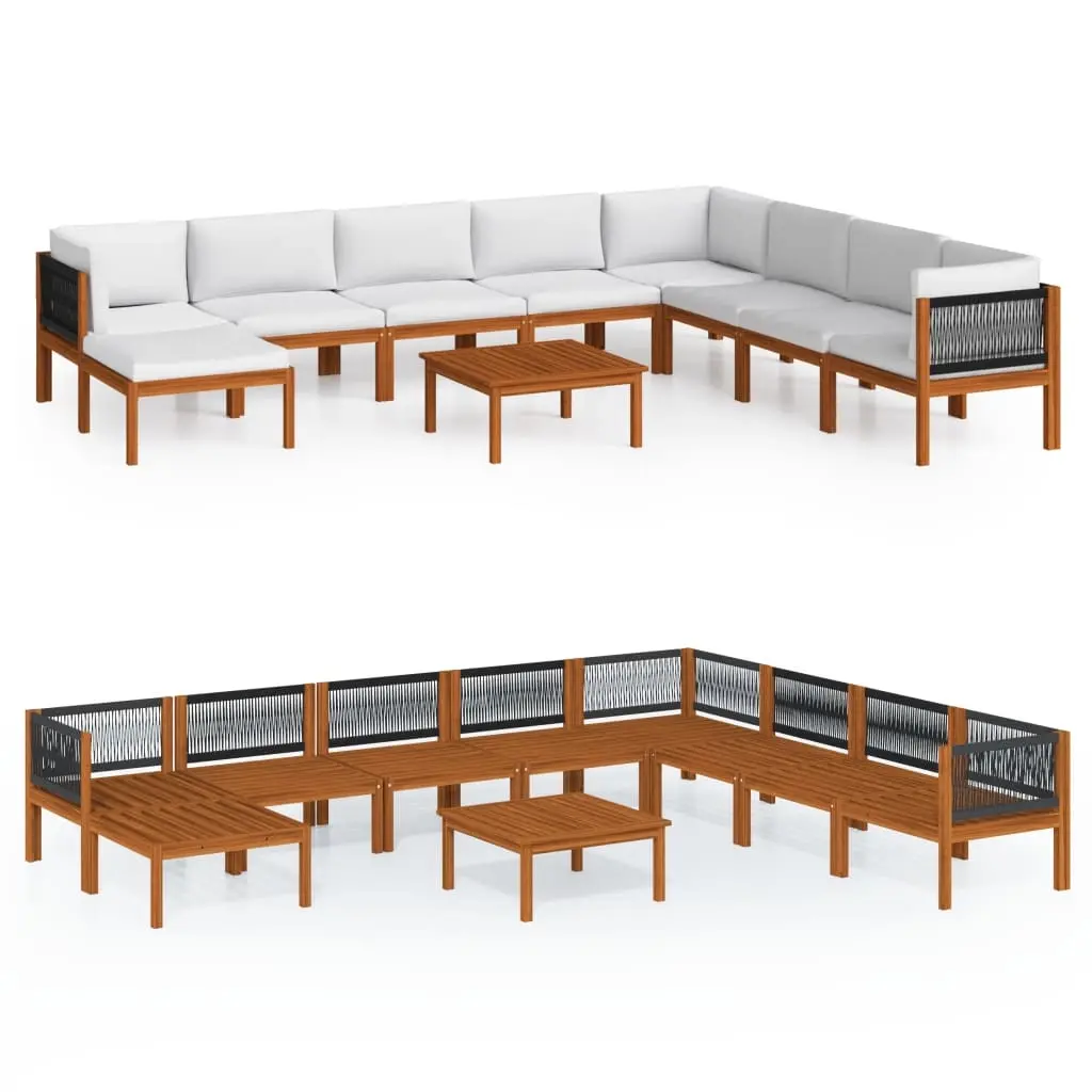 9 Piece Garden Lounge Set with Cushions Cream Wood Acacia&Rope 3057896 - Furniture