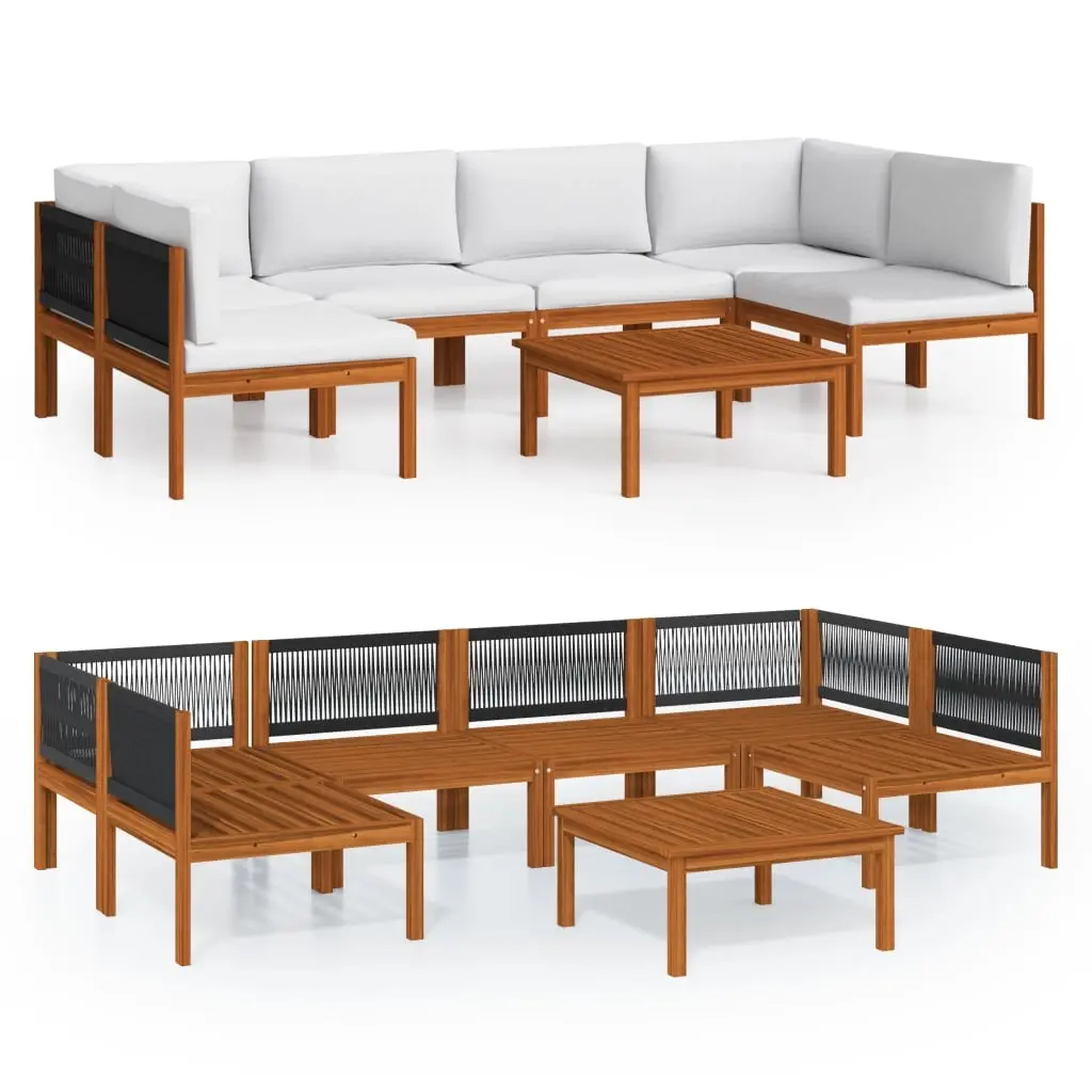7 Piece Garden Lounge Set with Cushions Cream Wood Acacia&Rope 3057898 - Furniture
