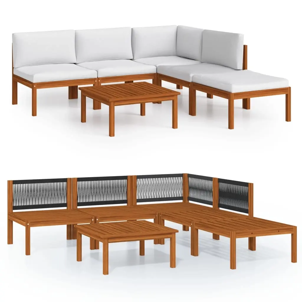 6 Piece Garden Lounge Set with Cushions Cream Wood Acacia&Rope 3057899 - Furniture