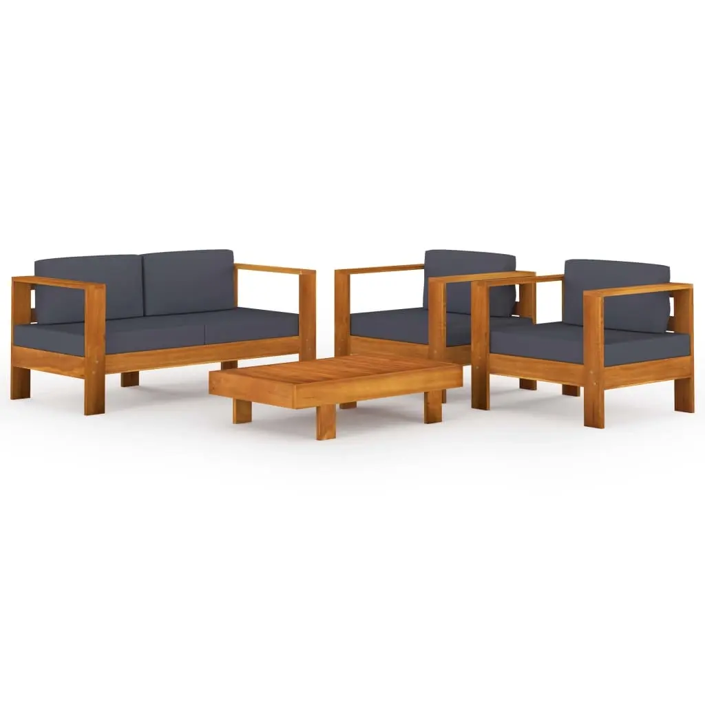 4 Piece Garden Lounge Set with Dark Grey Cushions Acacia Wood 3057948 - Furniture