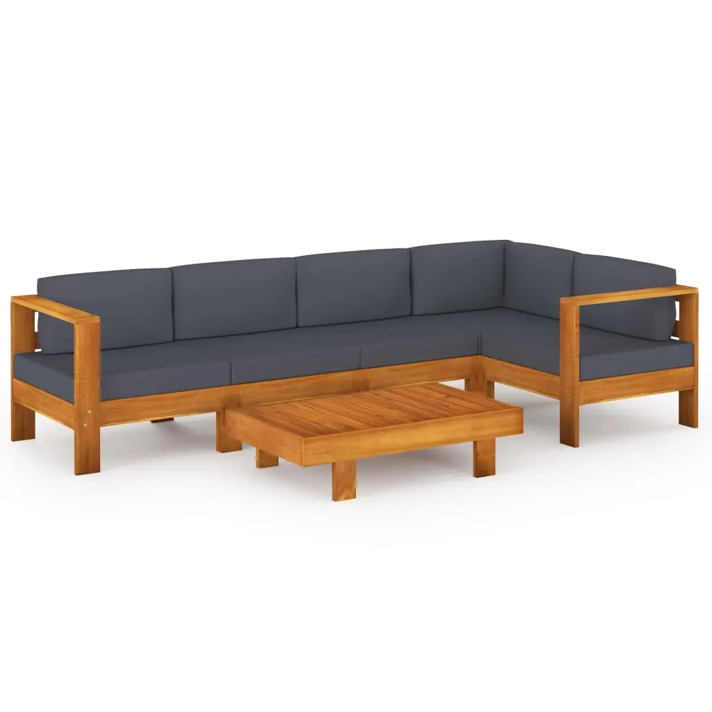 6 Piece Garden Lounge Set with Dark Grey Cushions Acacia Wood 3057952 - Furniture
