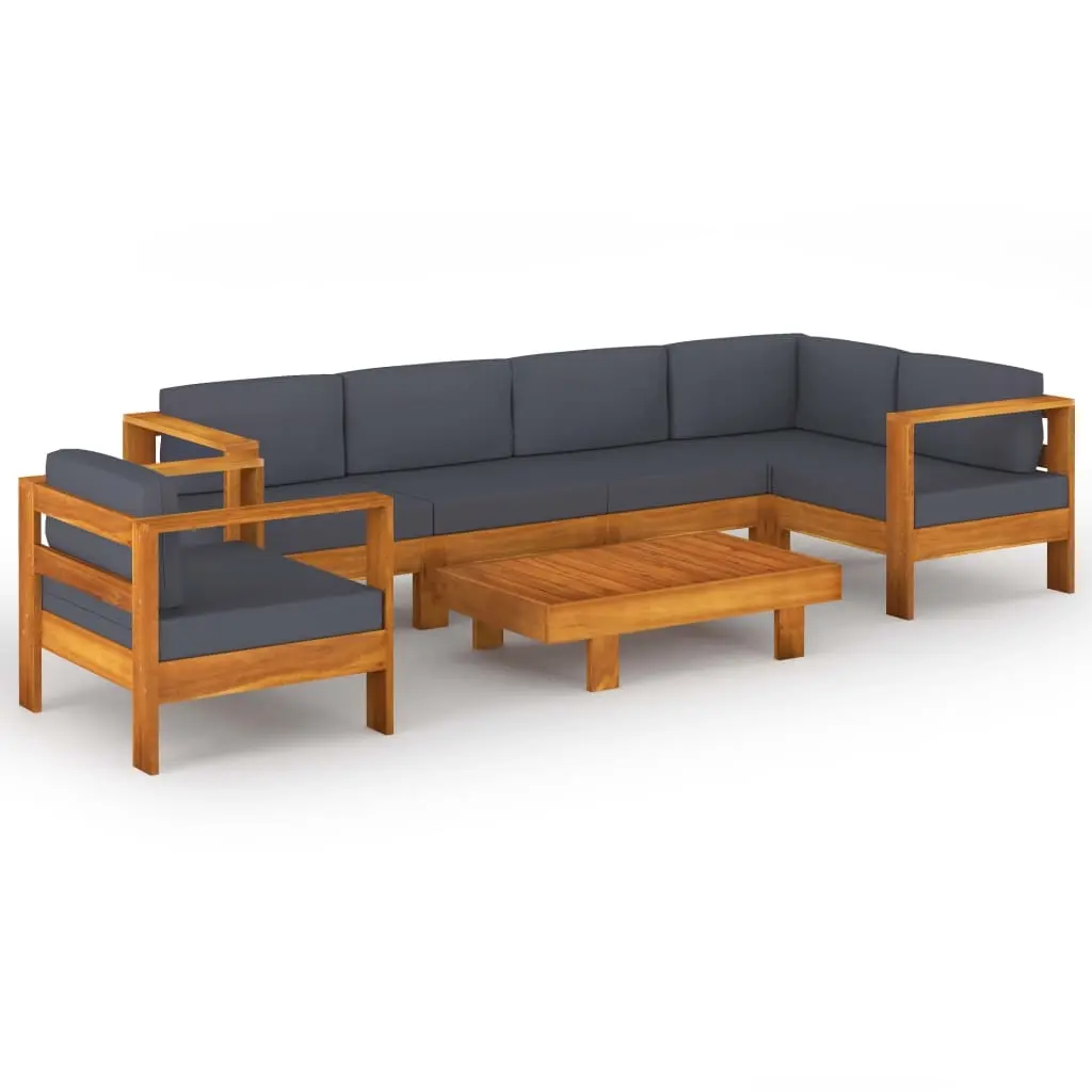 7 Piece Garden Lounge Set with Dark Grey Cushions Acacia Wood 3057953 - Furniture
