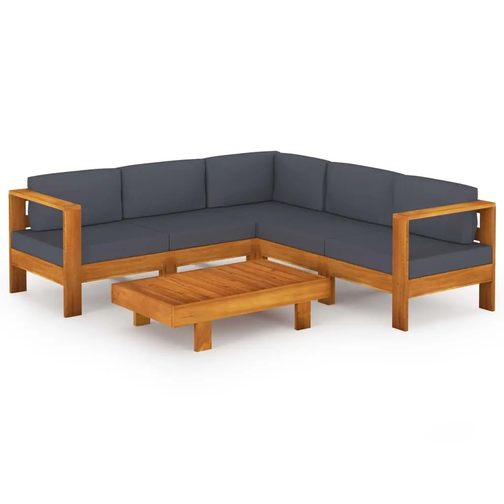 6 Piece Garden Lounge Set with Dark Grey Cushions Acacia Wood 3057954 - Furniture