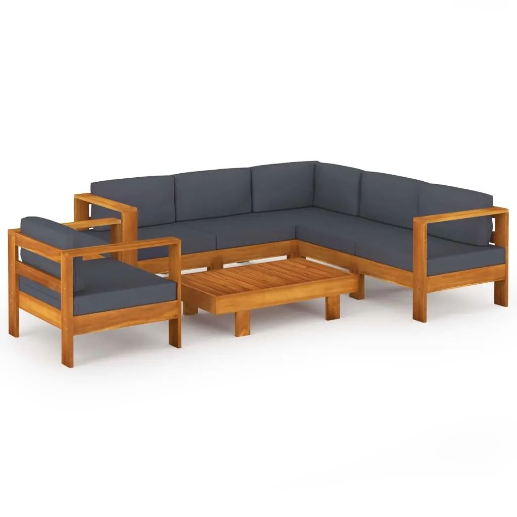 7 Piece Garden Lounge Set with Dark Grey Cushions Acacia Wood 3057955 - Furniture