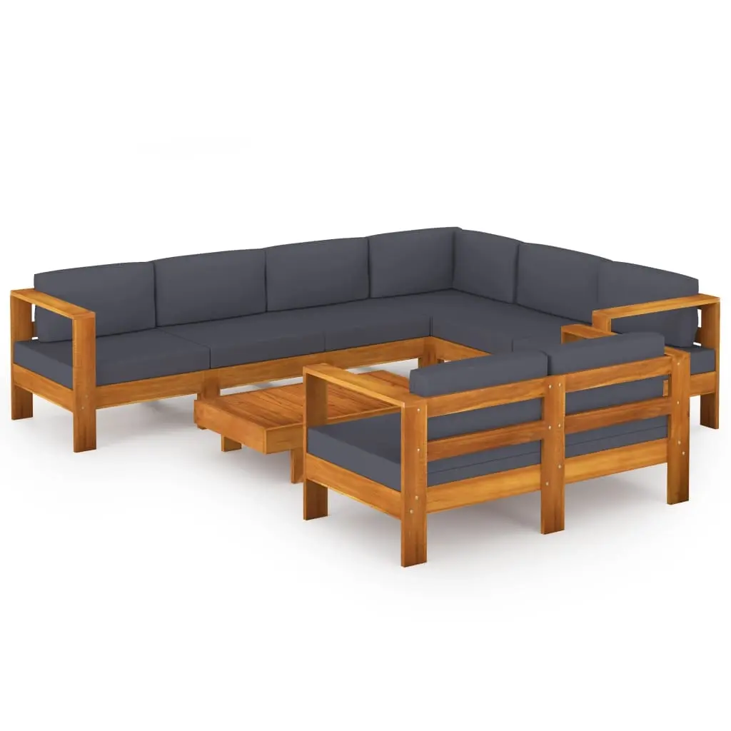 8 Piece Garden Lounge Set with Dark Grey Cushions Acacia Wood 3057958 - Furniture