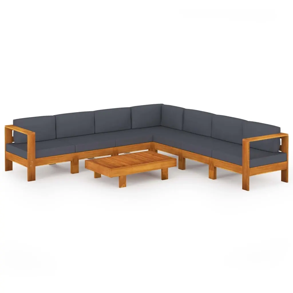 8 Piece Garden Lounge Set with Dark Grey Cushions Acacia Wood 3057959 - Furniture