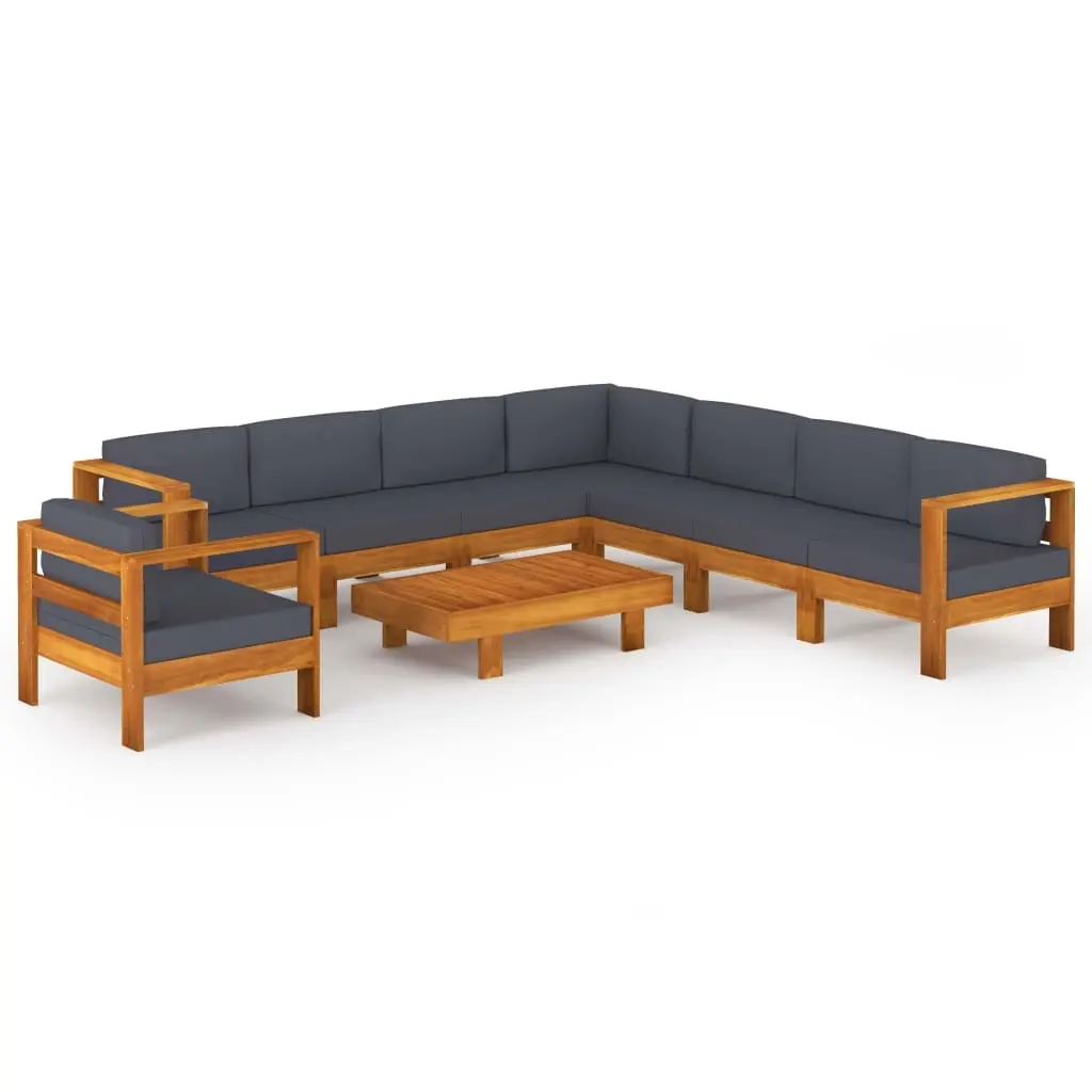 9 Piece Garden Lounge Set with Dark Grey Cushions Acacia Wood 3057960 - Furniture
