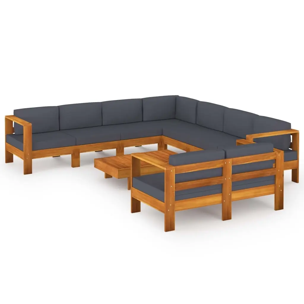 9 Piece Garden Lounge Set with Dark Grey Cushions Acacia Wood 3057961 - Furniture