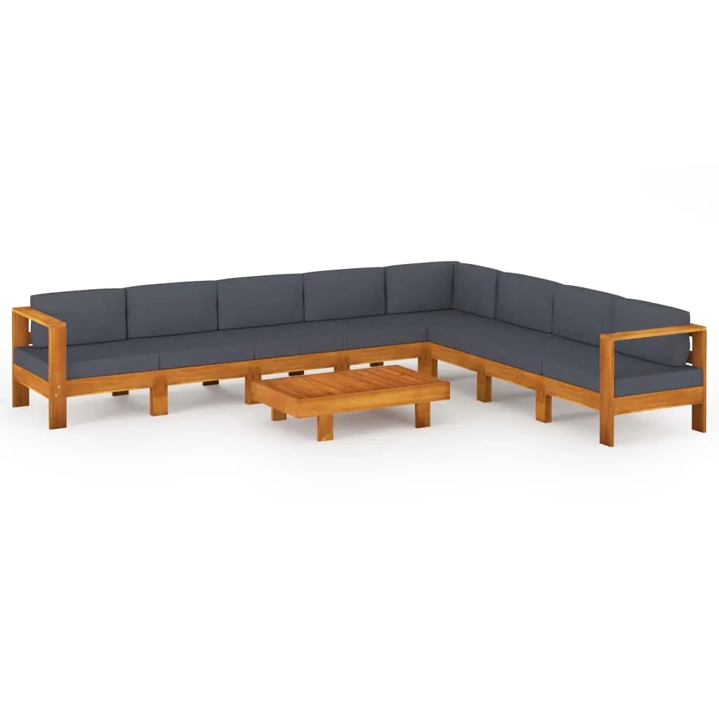 9 Piece Garden Lounge Set with Dark Grey Cushions Acacia Wood 3057962 - Furniture