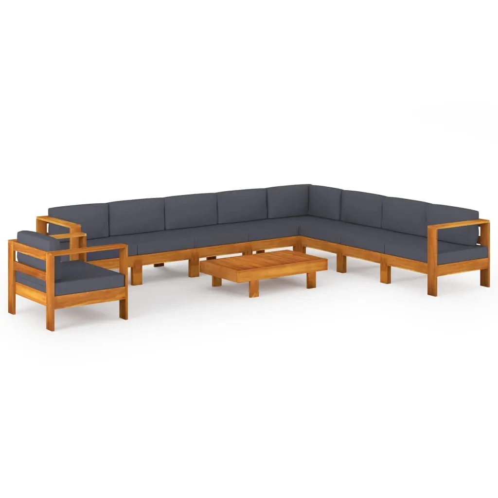 10 Piece Garden Lounge Set with Dark Grey Cushions Acacia Wood 3057963 - Furniture