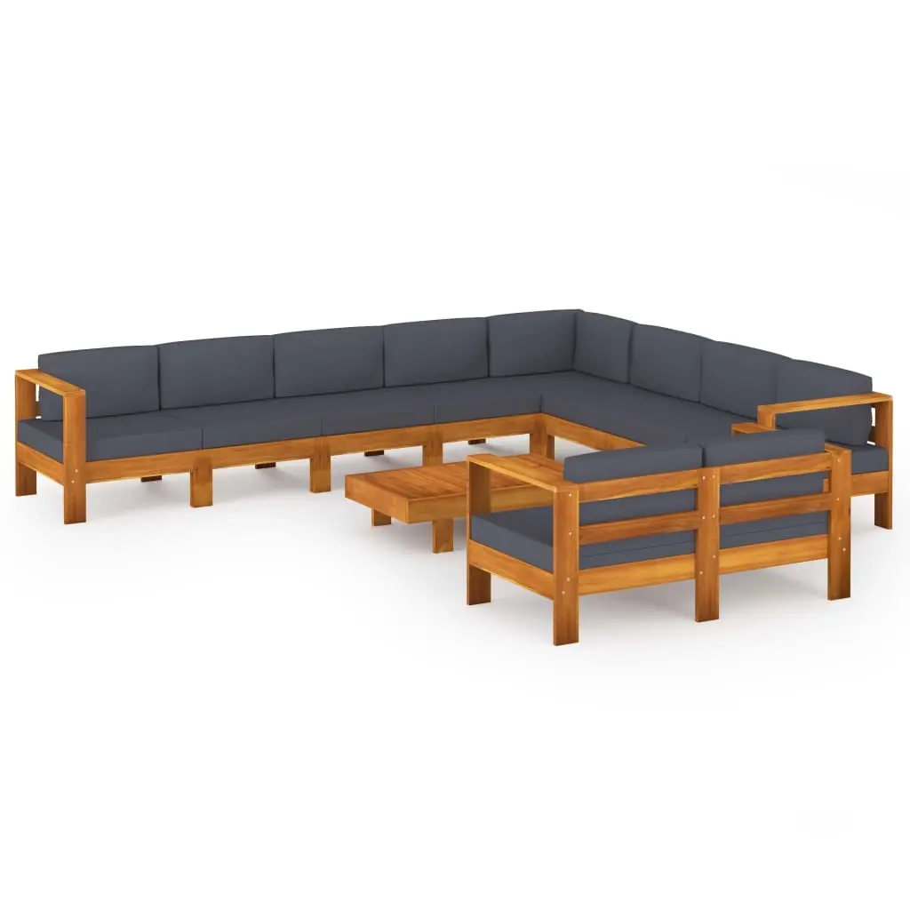 10 Piece Garden Lounge Set with Dark Grey Cushions Acacia Wood 3057964 - Furniture