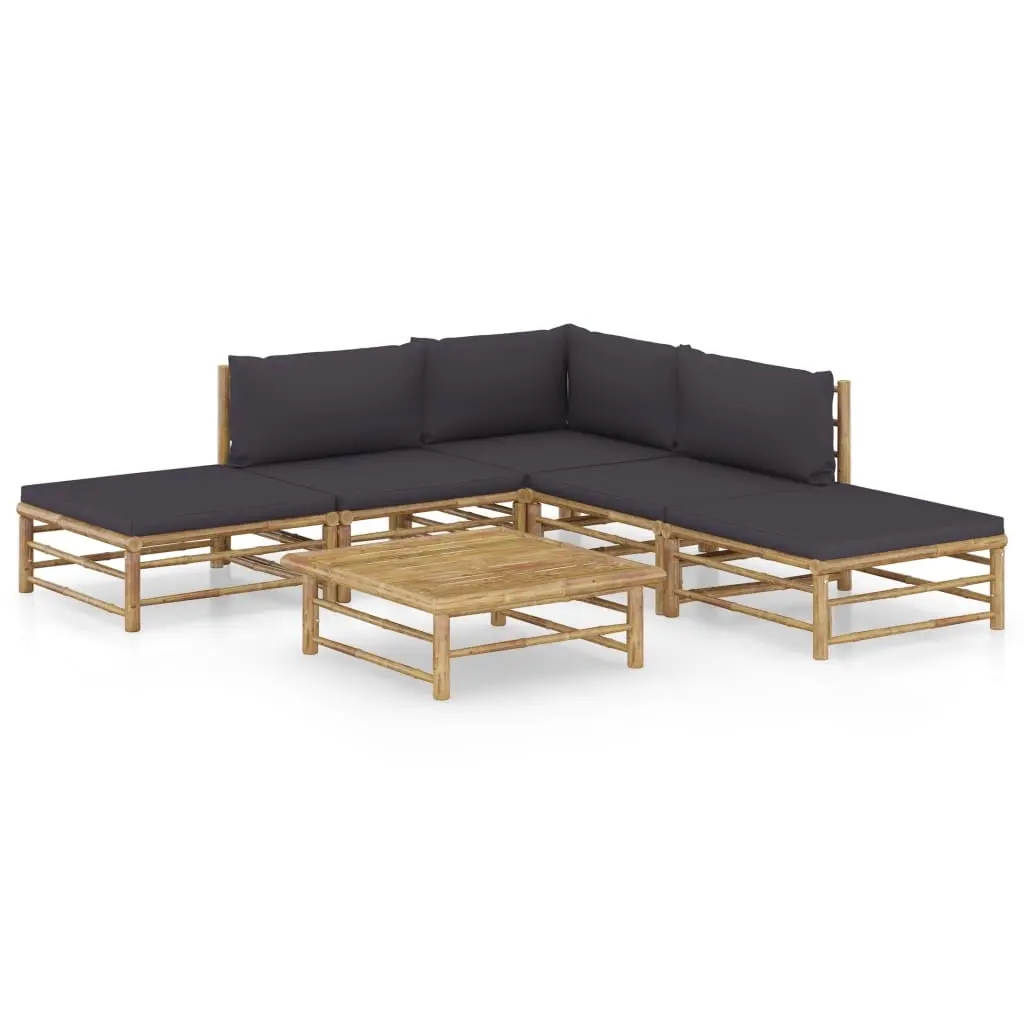 6 Piece Garden Lounge Set with Dark Grey Cushions Bamboo 3058188 - Furniture