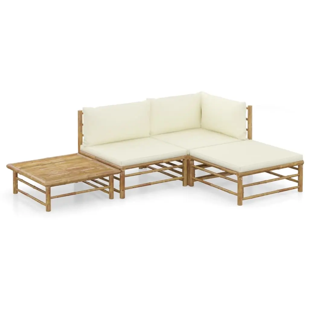 4 Piece Garden Lounge Set with Cream White Cushions Bamboo 3058189 - Furniture