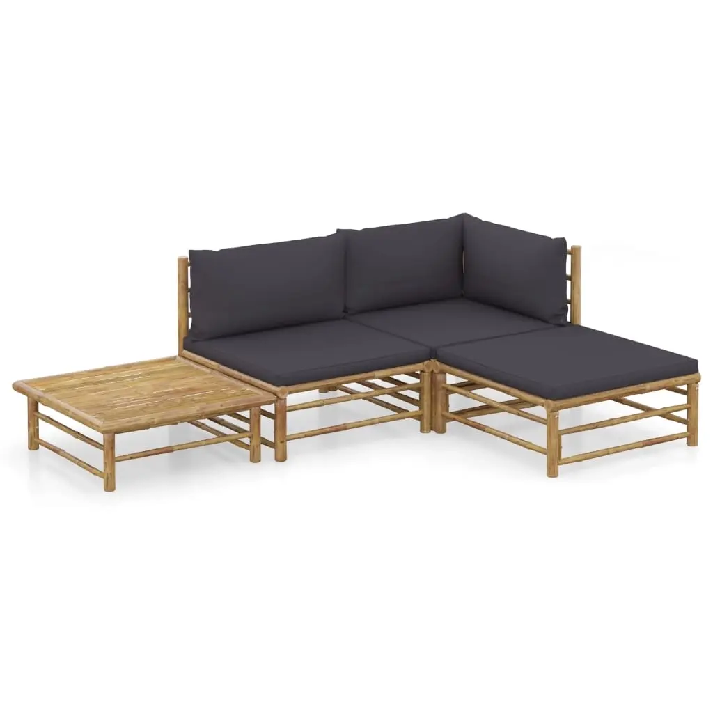 4 Piece Garden Lounge Set with Dark Grey Cushions Bamboo 3058190 - Furniture