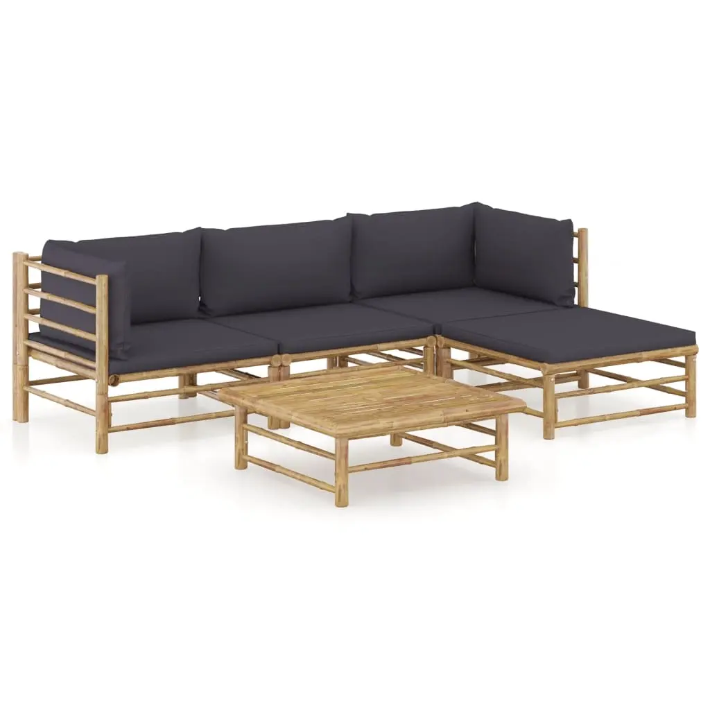 5 Piece Garden Lounge Set with Dark Grey Cushions Bamboo 3058194 - Furniture