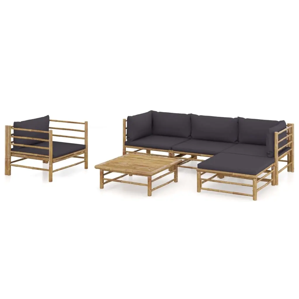 6 Piece Garden Lounge Set with Dark Grey Cushions Bamboo 3058196 - Furniture