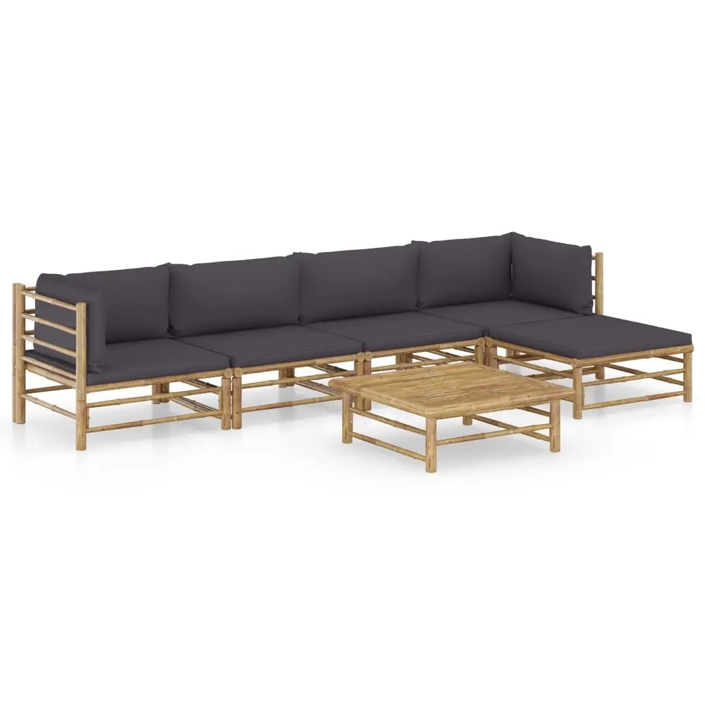 6 Piece Garden Lounge Set with Dark Grey Cushions Bamboo 3058198 - Furniture