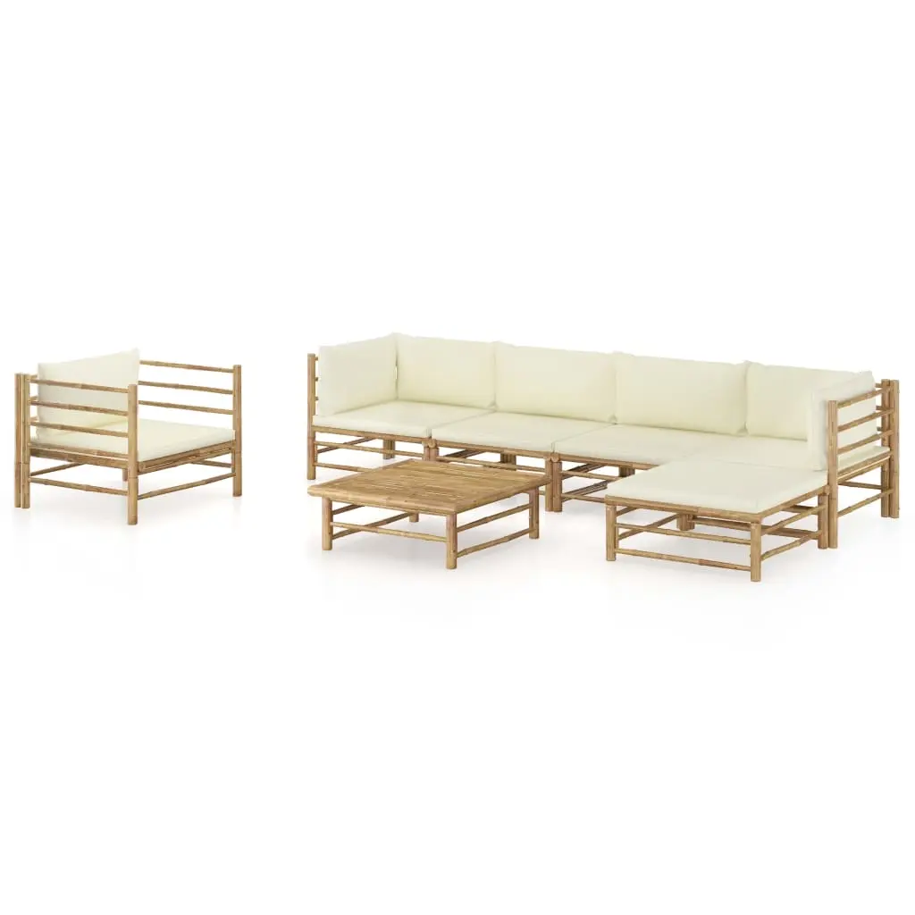 7 Piece Garden Lounge Set with Cream White Cushions Bamboo 3058199 - Furniture