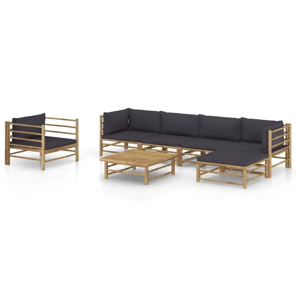 7 Piece Garden Lounge Set with Dark Grey Cushions Bamboo 3058200 - Furniture