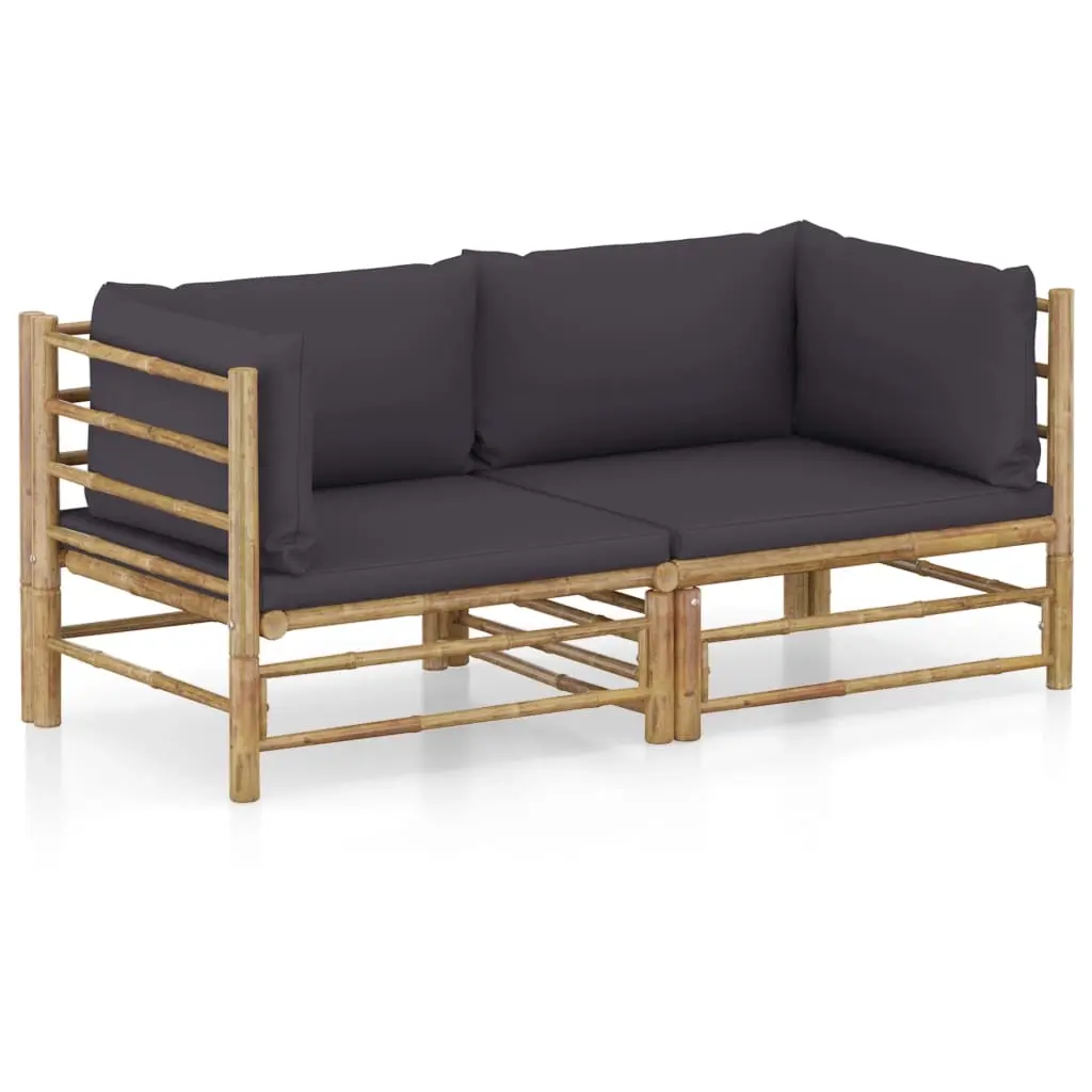 2 Piece Garden Lounge Set with Dark Grey Cushions Bamboo 3058202 - Furniture