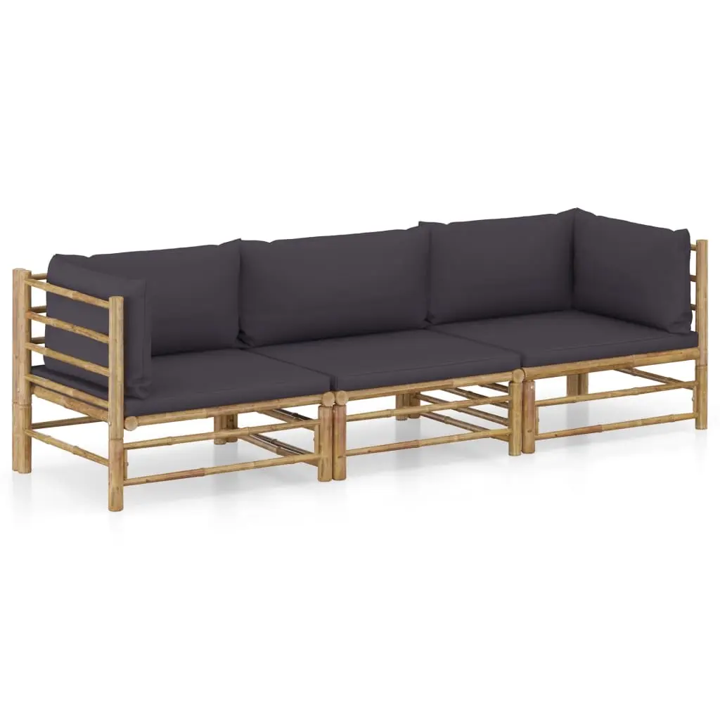 3 Piece Garden Lounge Set with Dark Grey Cushions Bamboo 3058204 - Furniture