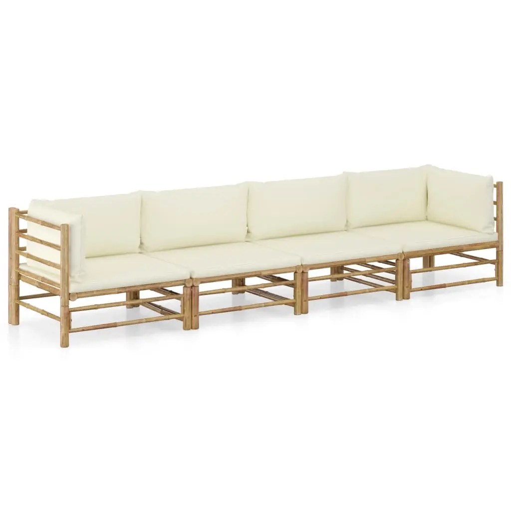 4 Piece Garden Lounge Set with Cream White Cushions Bamboo 3058205 - Furniture