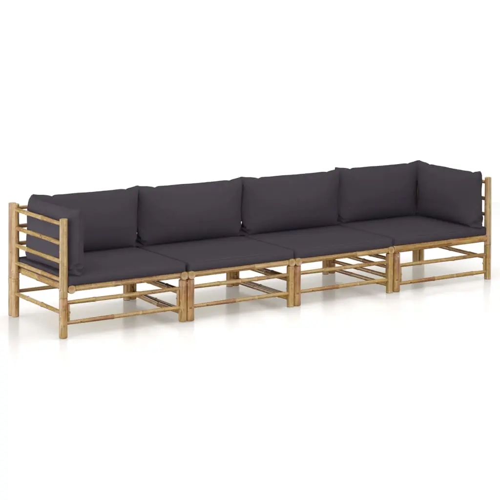 4 Piece Garden Lounge Set with Dark Grey Cushions Bamboo 3058206 - Furniture