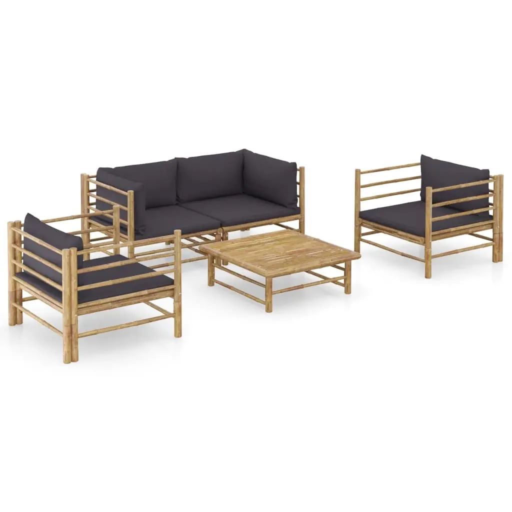 5 Piece Garden Lounge Set with Dark Grey Cushions Bamboo 3058208 - Furniture