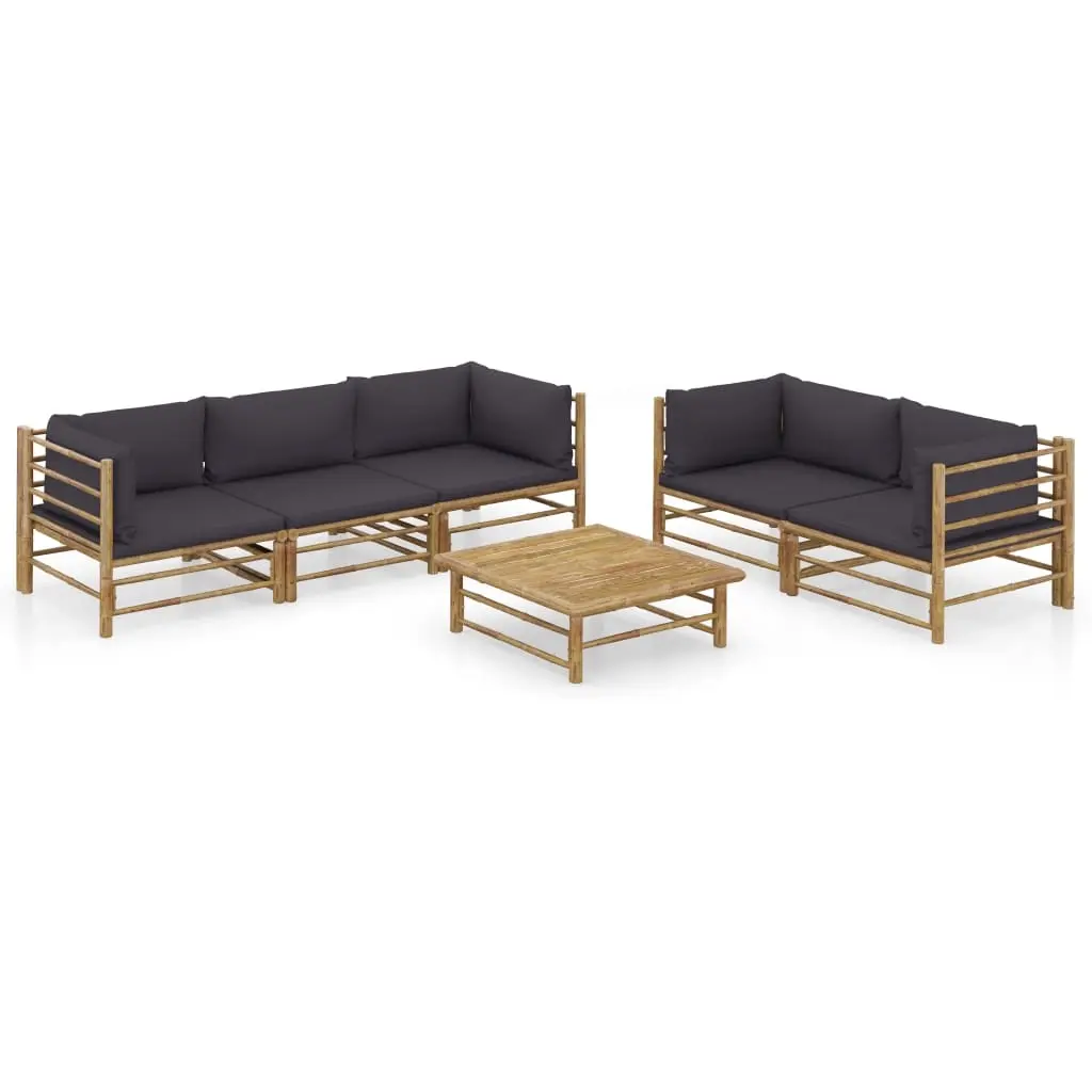 6 Piece Garden Lounge Set with Dark Grey Cushions Bamboo 3058210 - Furniture