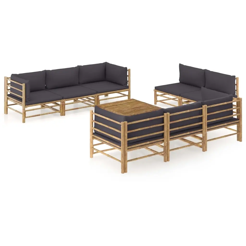 9 Piece Garden Lounge Set with Dark Grey Cushions Bamboo 3058212 - Furniture