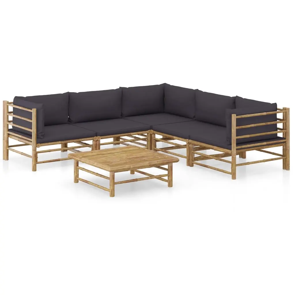6 Piece Garden Lounge Set with Dark Grey Cushions Bamboo 3058214 - Furniture