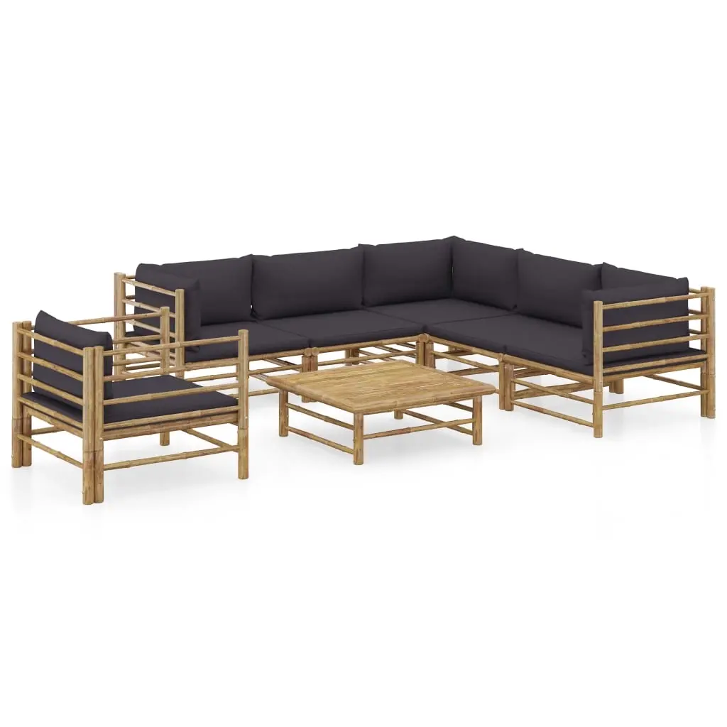 7 Piece Garden Lounge Set with Dark Grey Cushions Bamboo 3058216 - Furniture