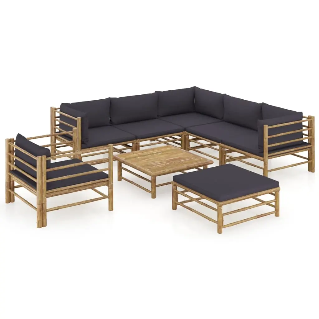 8 Piece Garden Lounge Set with Dark Grey Cushions Bamboo 3058218 - Furniture