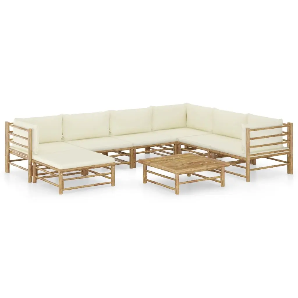 8 Piece Garden Lounge Set with Cream White Cushions Bamboo 3058219 - Furniture