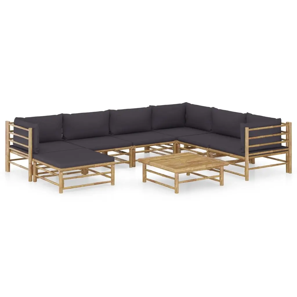 8 Piece Garden Lounge Set with Dark Grey Cushions Bamboo 3058220 - Furniture