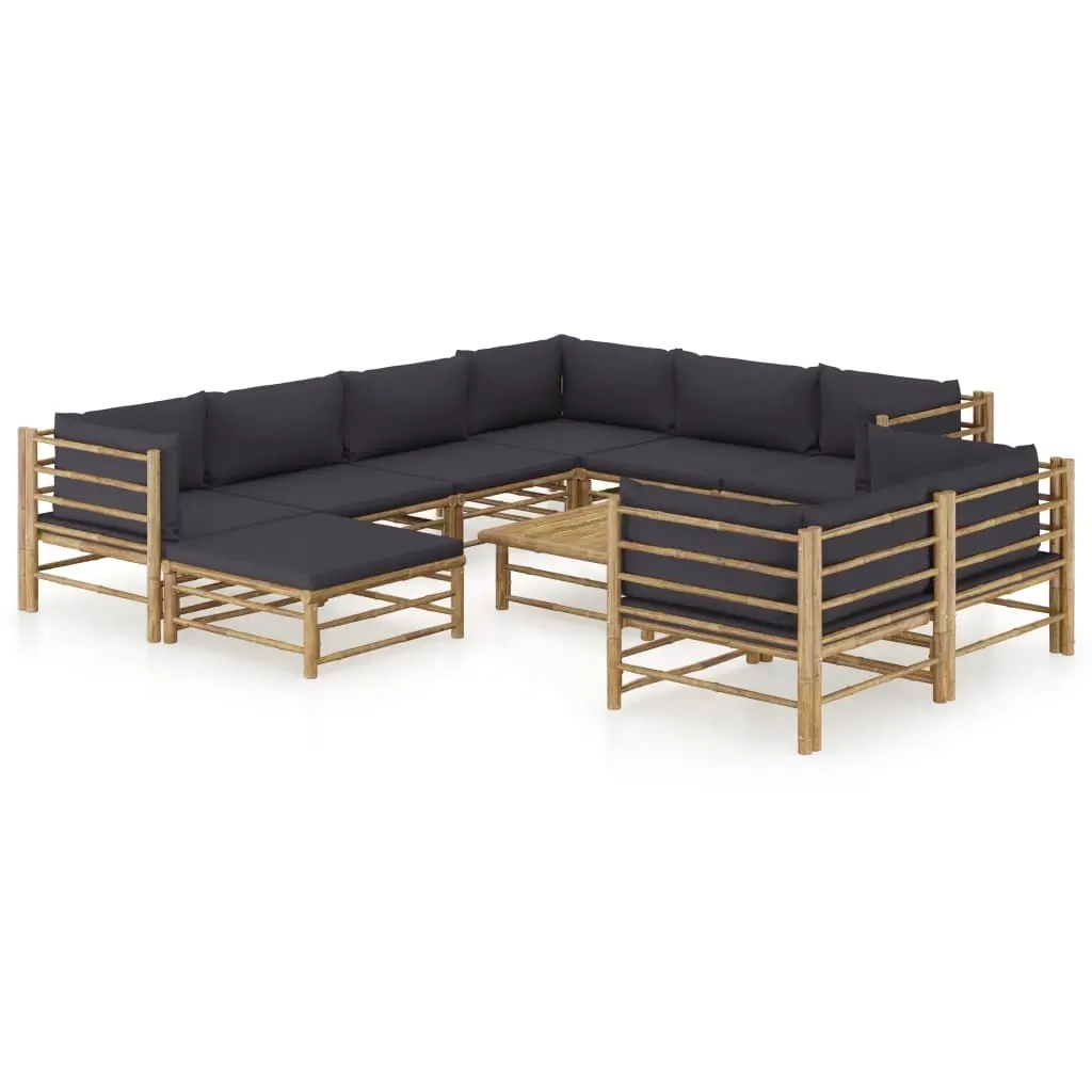 10 Piece Garden Lounge Set with Dark Grey Cushions Bamboo 3058222 - Furniture