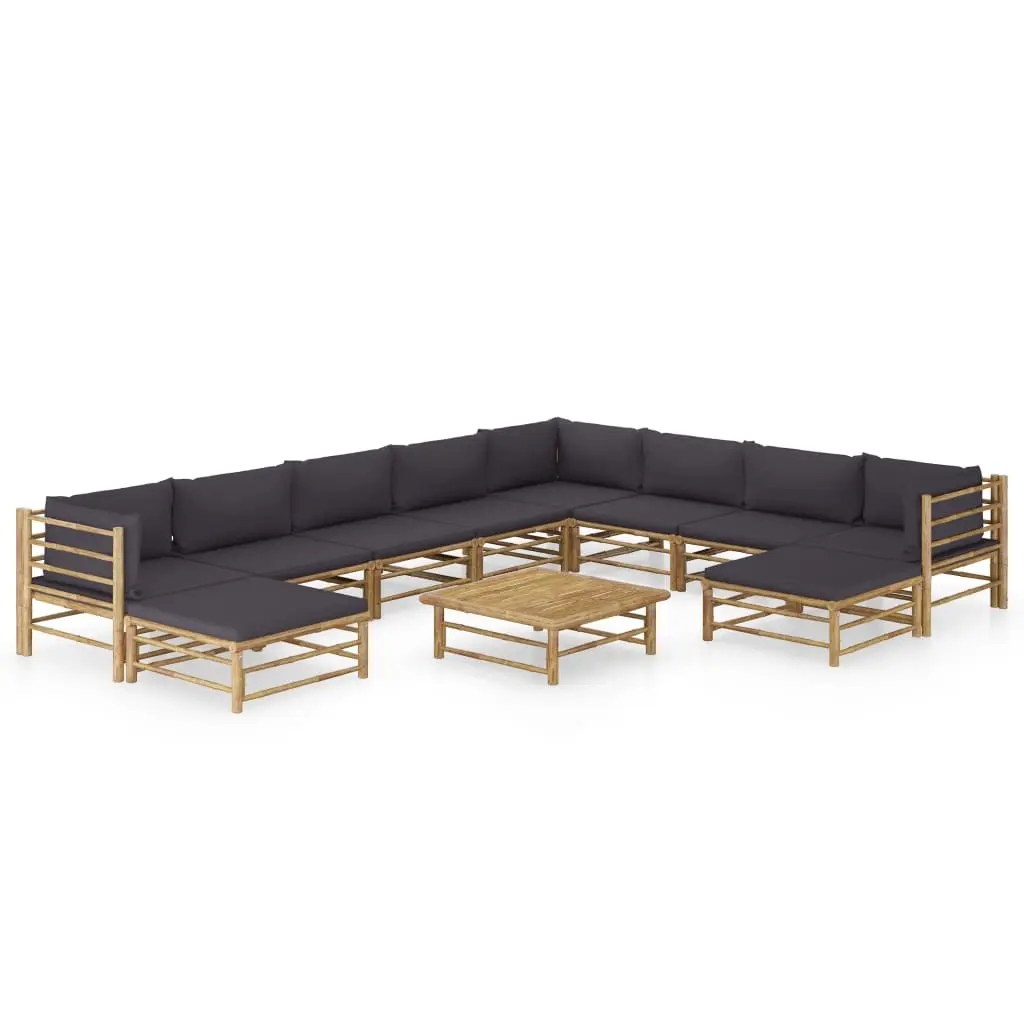 11 Piece Garden Lounge Set with Dark Grey Cushions Bamboo 3058224 - Furniture