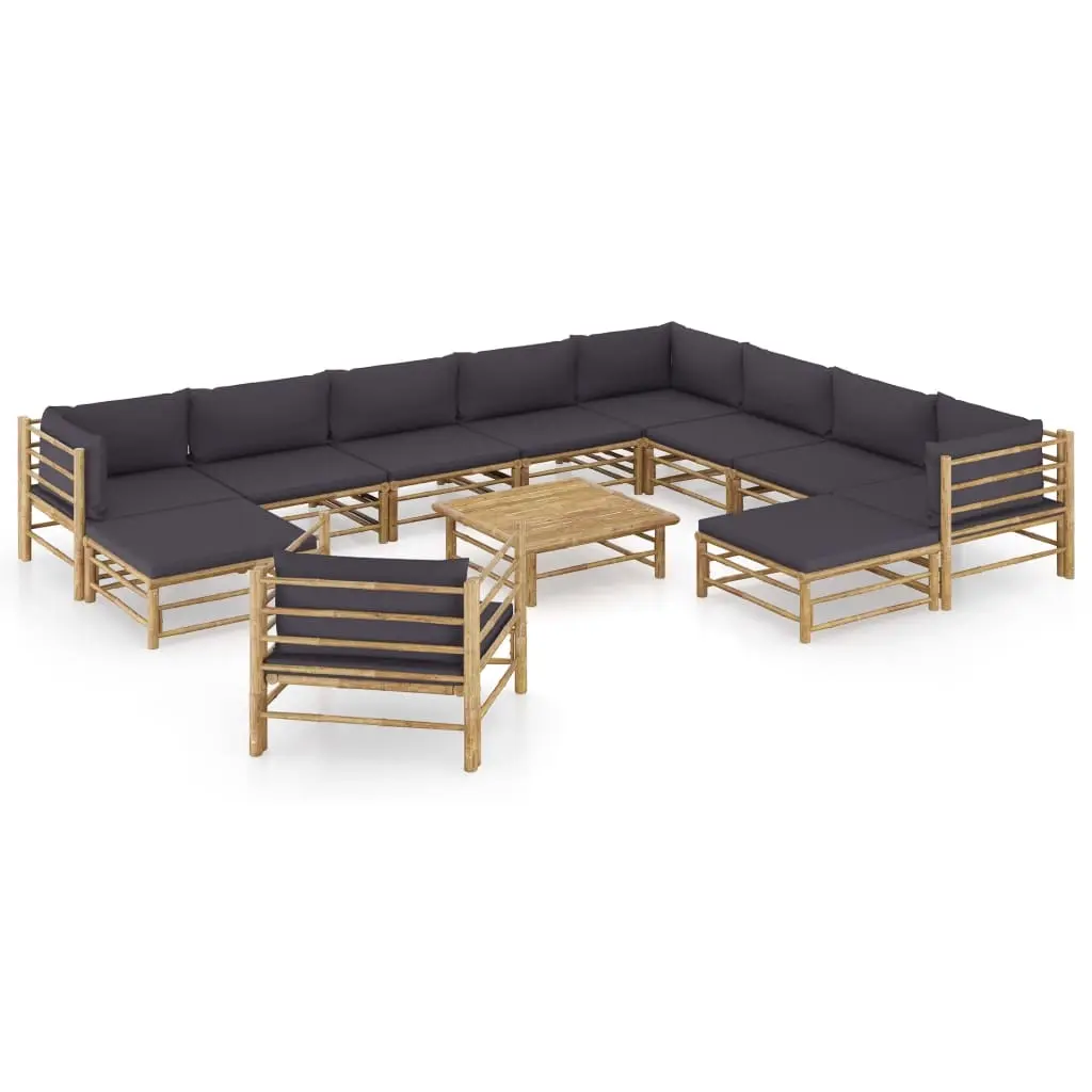 12 Piece Garden Lounge Set with Dark Grey Cushions Bamboo 3058226 - Furniture