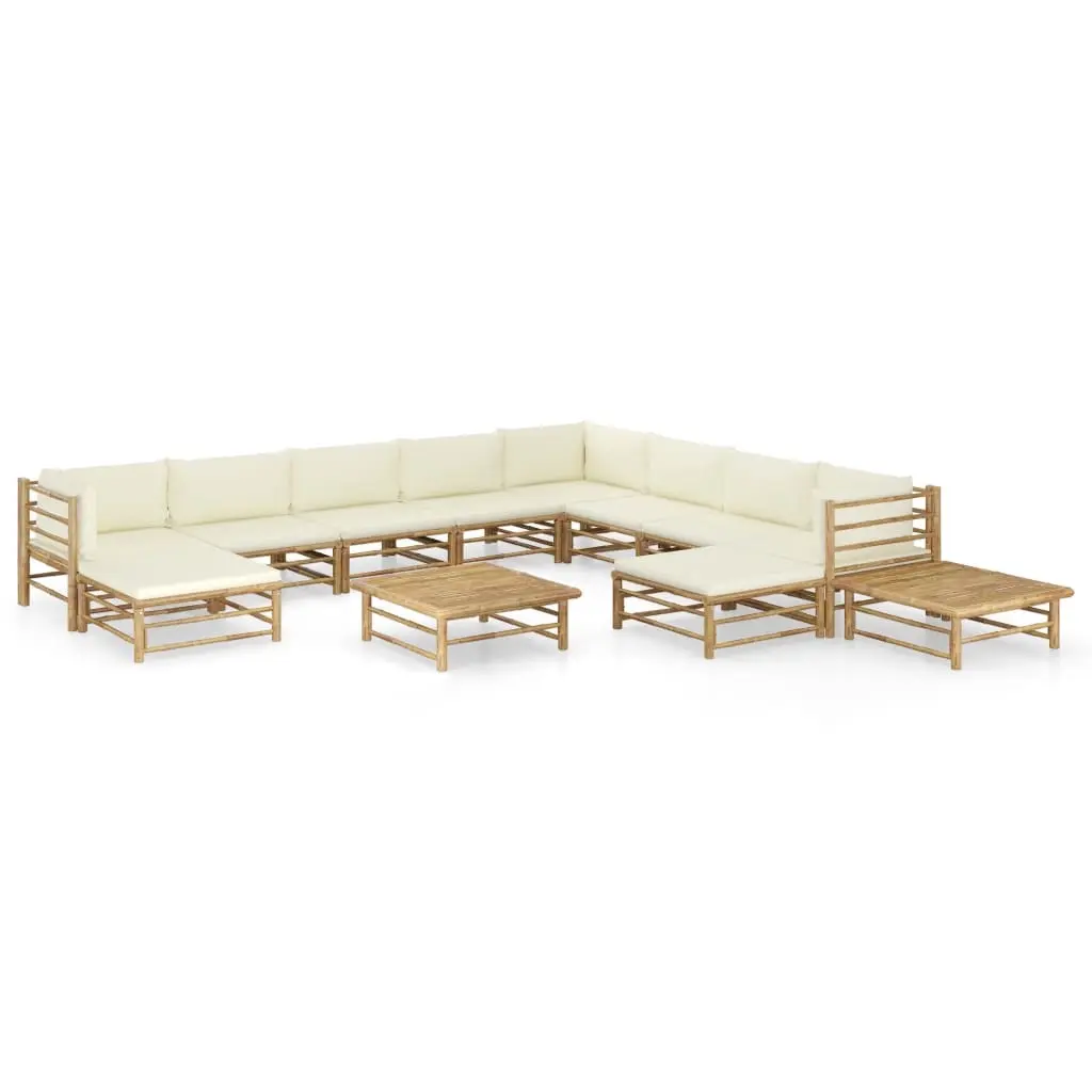 12 Piece Garden Lounge Set with Cream White Cushions Bamboo 3058227 - Furniture