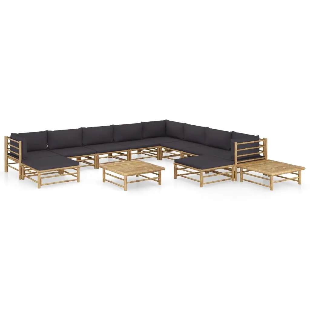 12 Piece Garden Lounge Set with Dark Grey Cushions Bamboo 3058228 - Furniture