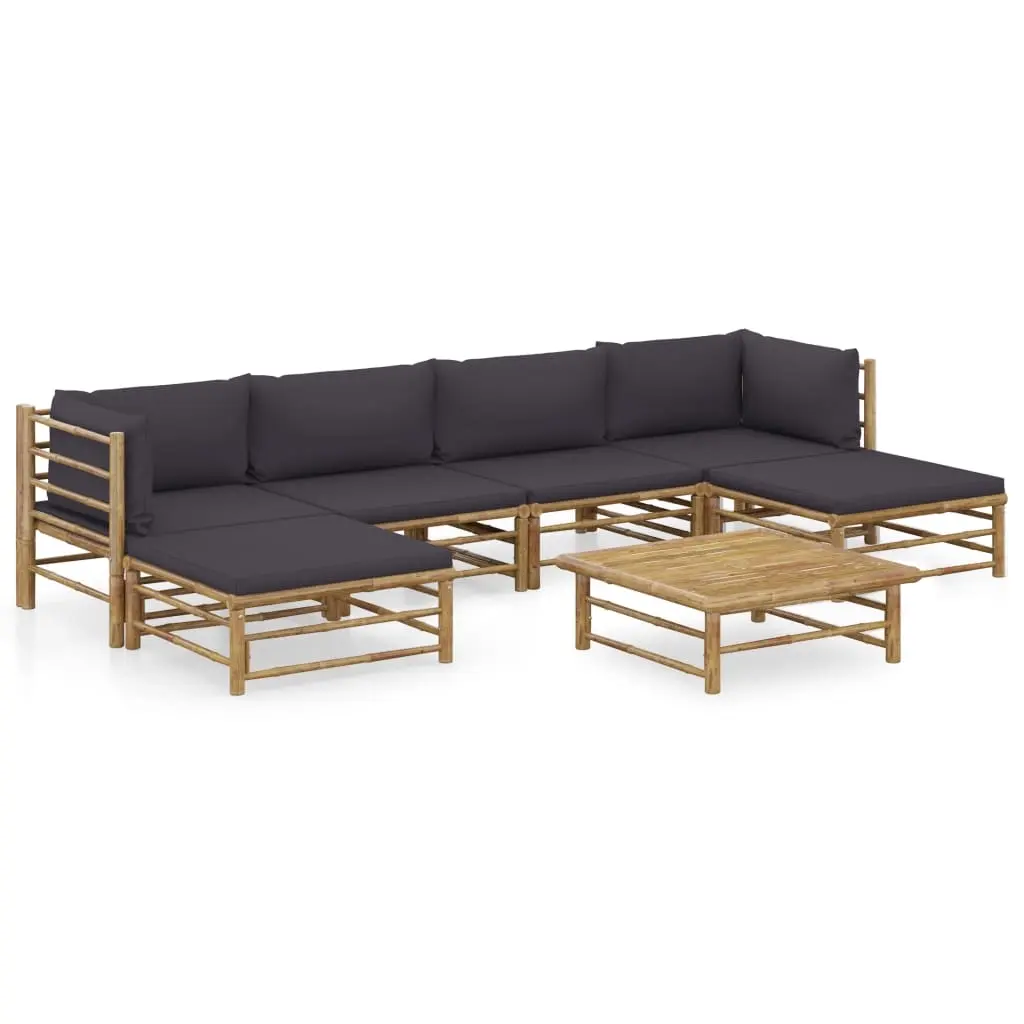 7 Piece Garden Lounge Set with Dark Grey Cushions Bamboo 3058232 - Furniture
