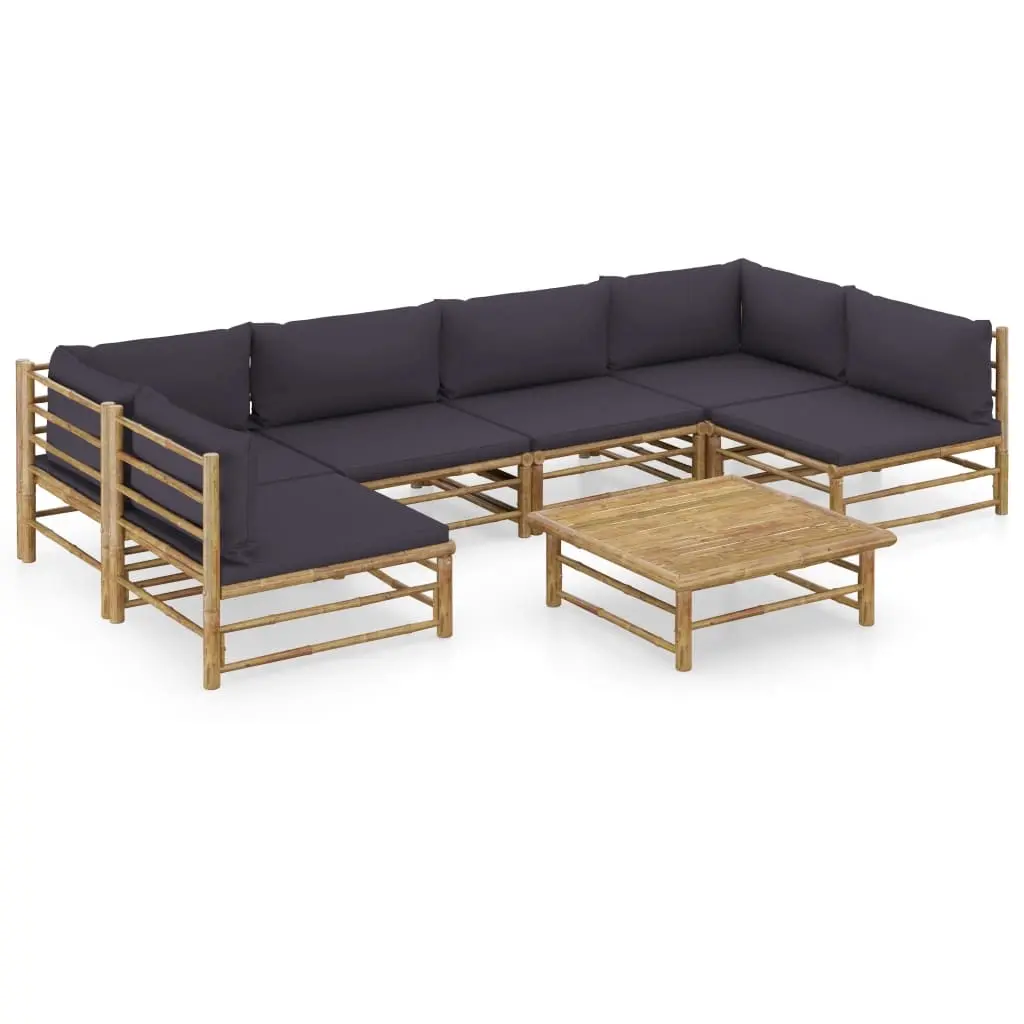 7 Piece Garden Lounge Set with Dark Grey Cushions Bamboo 3058234 - Furniture