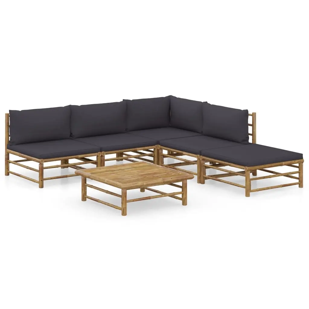 6 Piece Garden Lounge Set with Dark Grey Cushions Bamboo 3058236 - Furniture