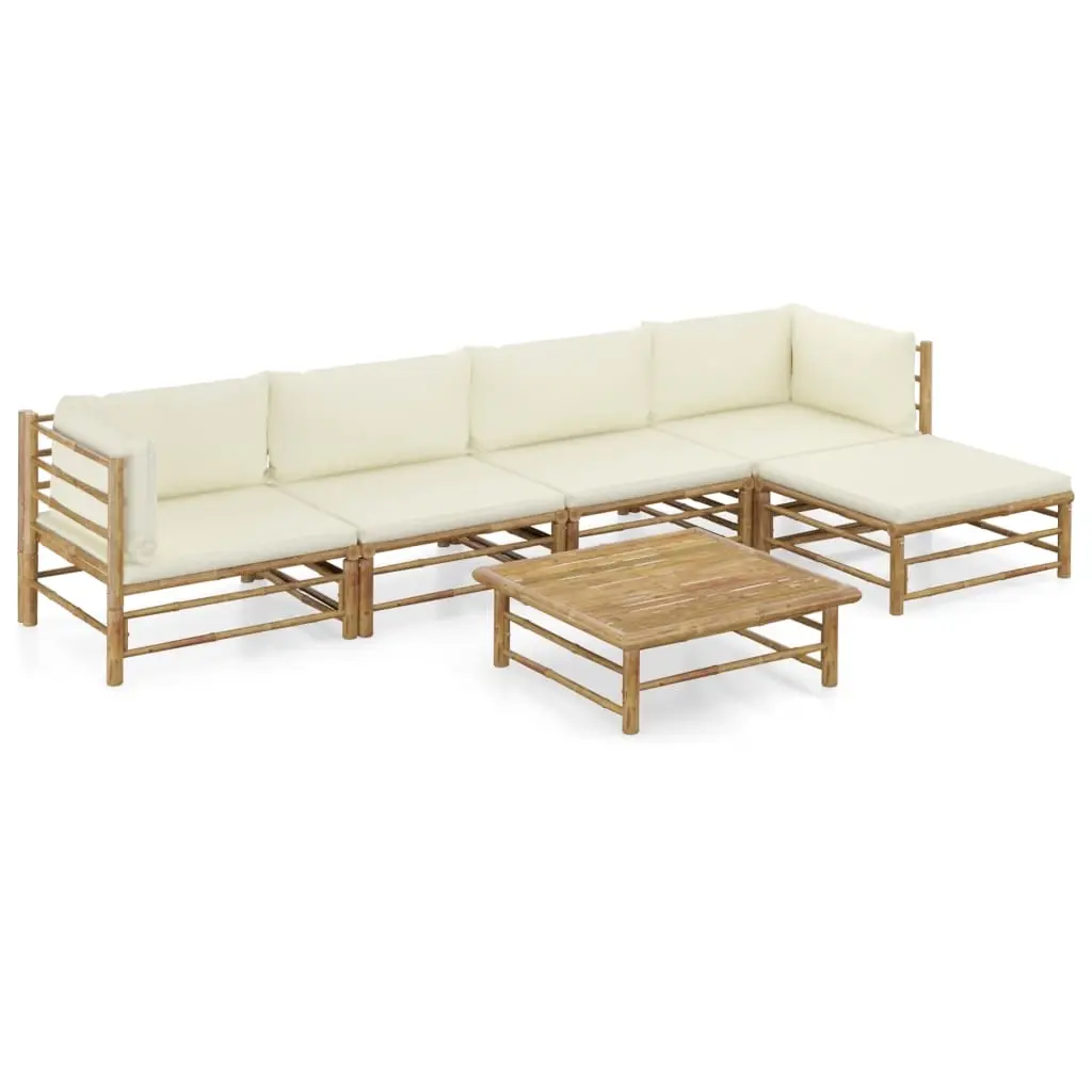 6 Piece Garden Lounge Set with Cream White Cushions Bamboo 3058237 - Furniture