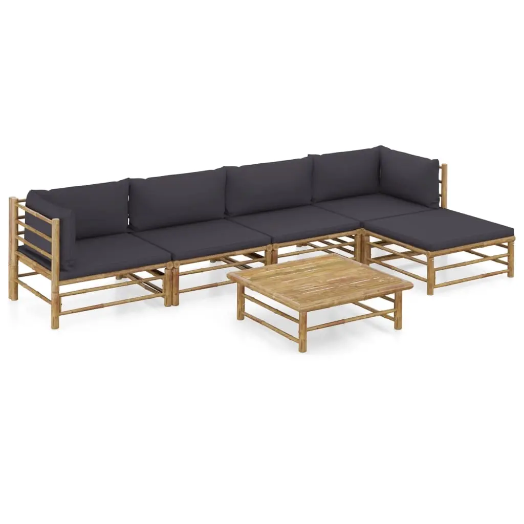 6 Piece Garden Lounge Set with Dark Grey Cushions Bamboo 3058238 - Furniture