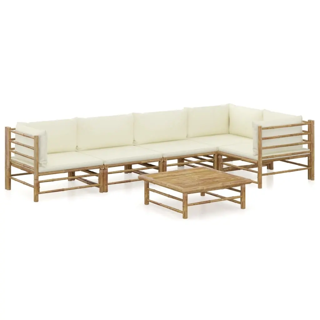 6 Piece Garden Lounge Set with Cream White Cushions Bamboo 3058239 - Furniture